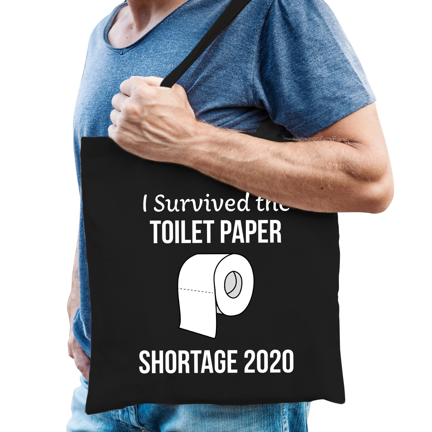 I survived the toilet paper shortage 2020 tas zwart voor heren
