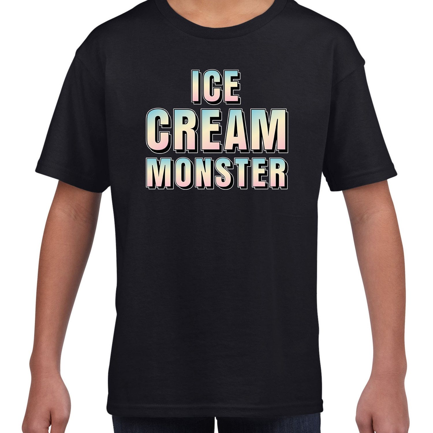 Ice cream monster fun tekst t-shirt zwart kids