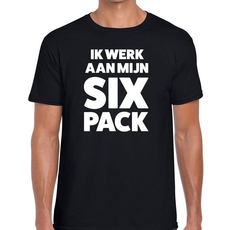 Ik werk aan mijn SIX Pack tekst t-shirt zwart heren