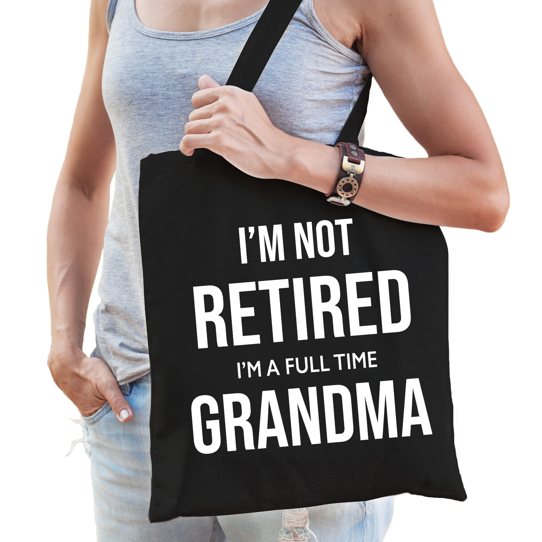 Im not retired i am a full time grandma-pensioen cadeau tasje zwart dames