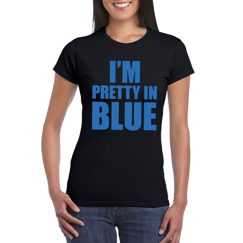 I'm pretty in blue t-shirt zwart dames
