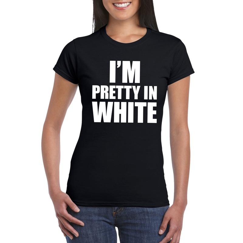 I'm pretty in white t-shirt zwart dames