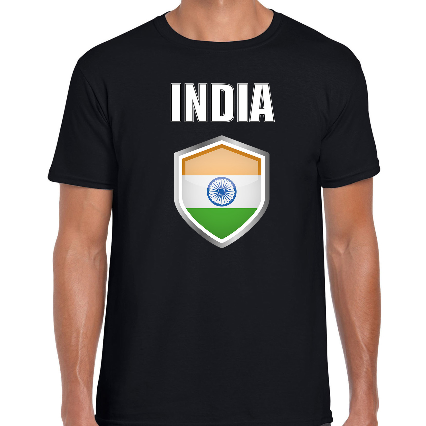 India landen supporter t-shirt met Indiaanse vlag schild zwart heren