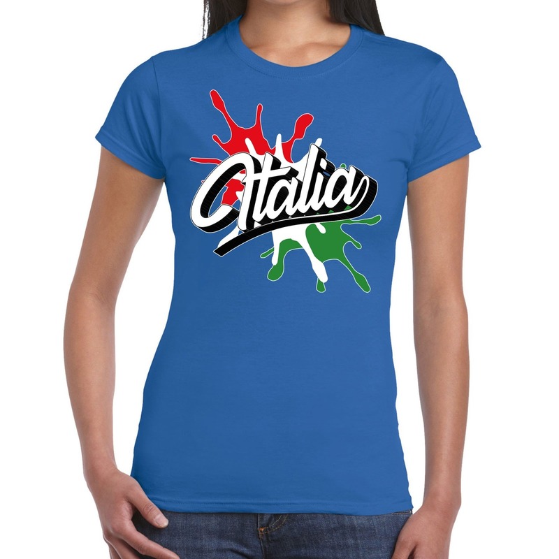 Italia-Italie t-shirt spetter blauw voor dames