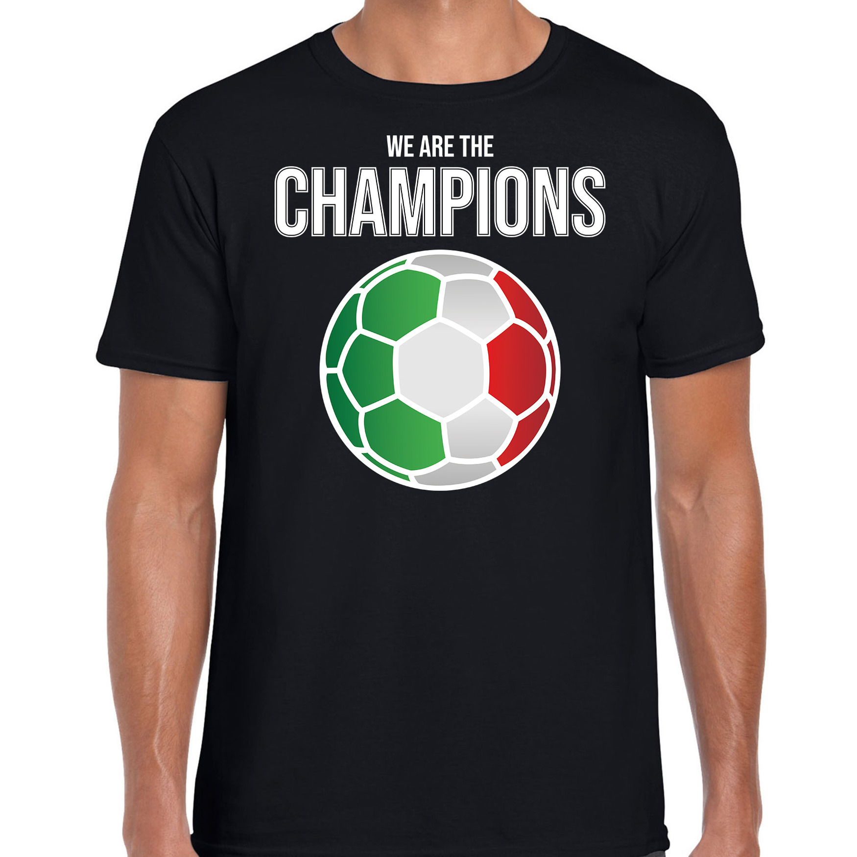 Italie EK- WK supporter t-shirt we are the champions met Italiaanse voetbal zwart heren