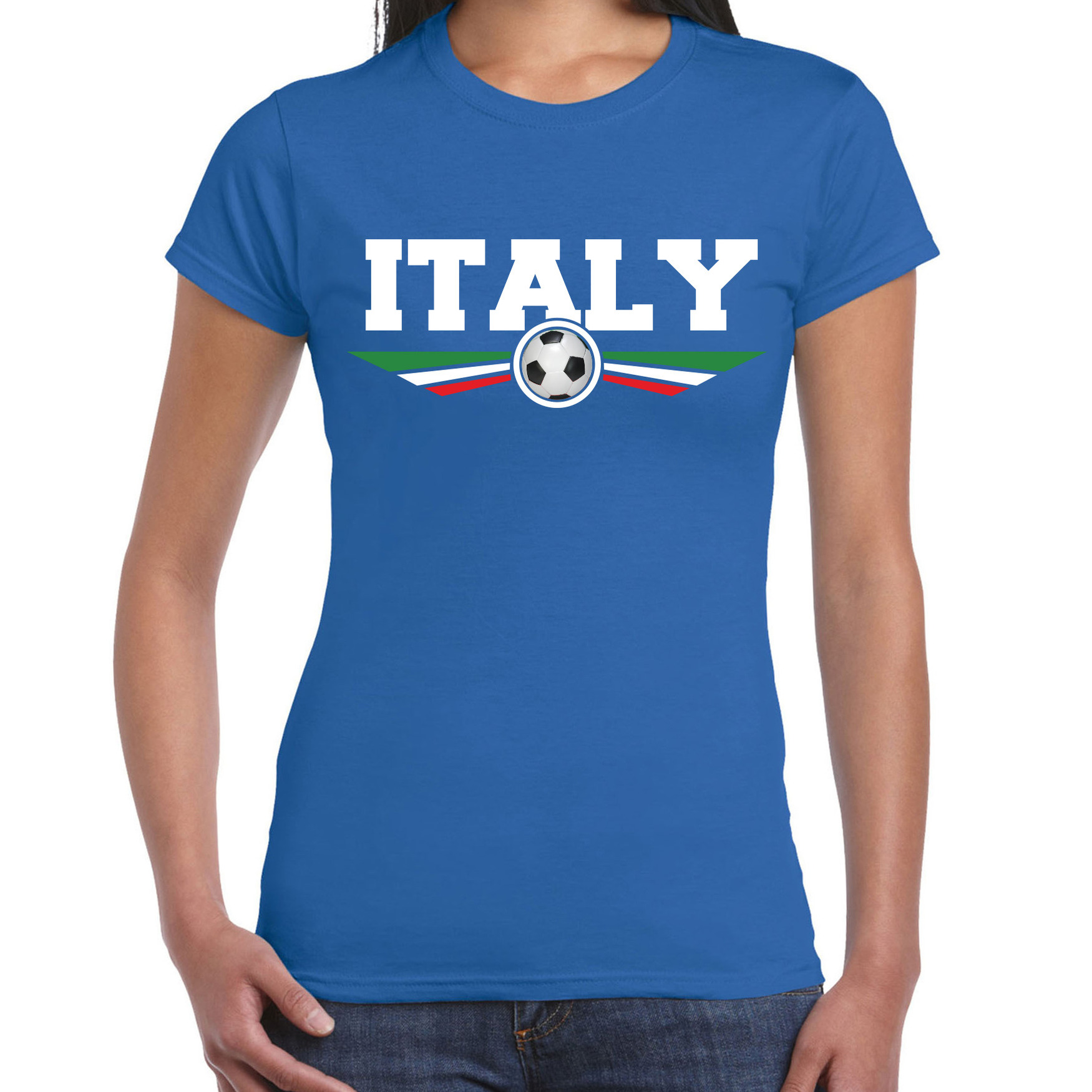Italie-Italy landen-voetbal t-shirt blauw dames