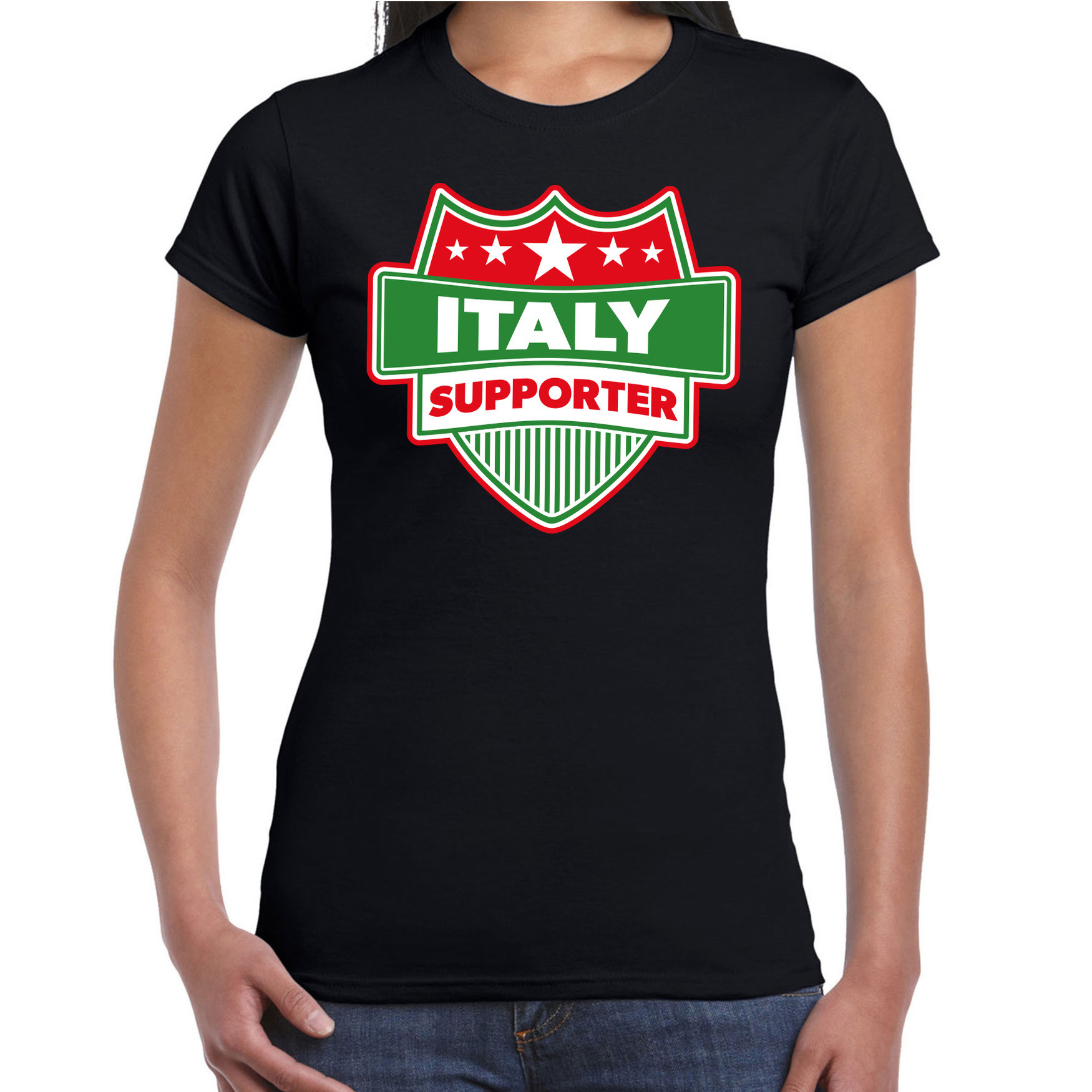 Italie-Italy schild supporter t-shirt zwart voor dames