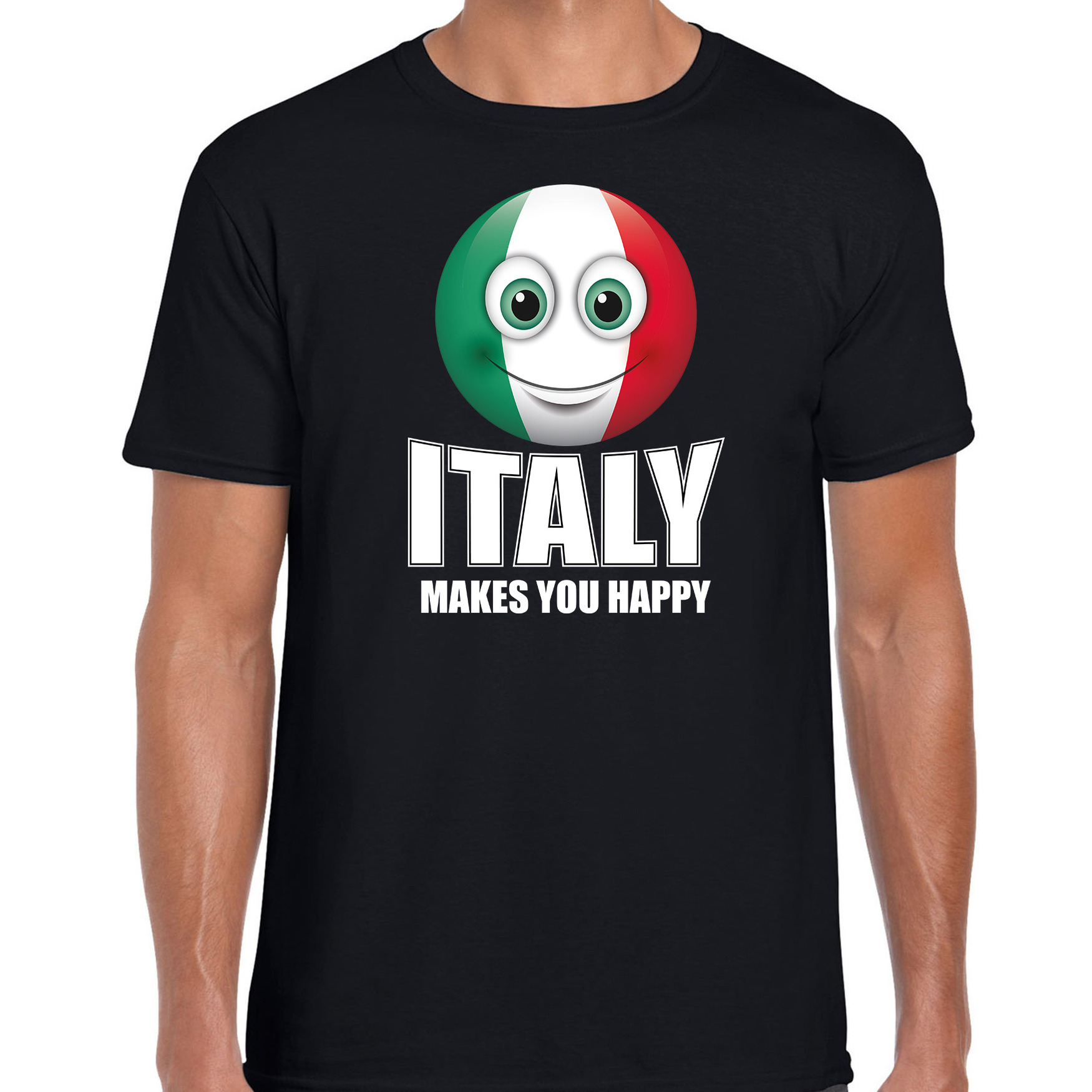 Italy makes you happy landen t-shirt Italie zwart voor heren met emoticon