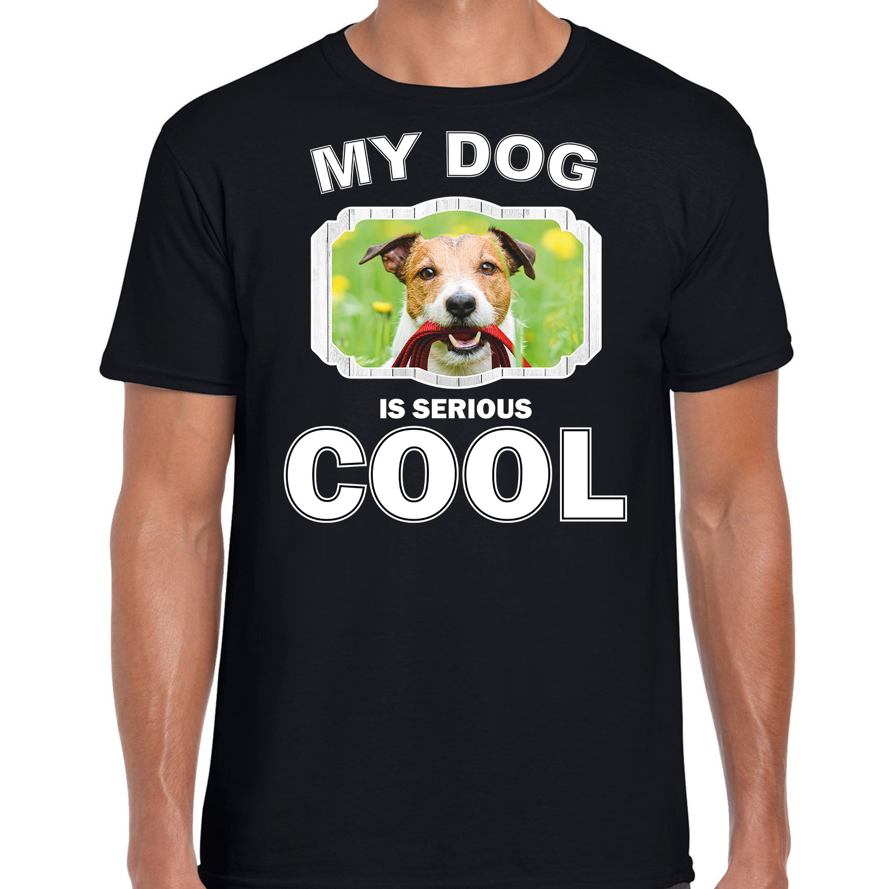 Jack russel honden t-shirt my dog is serious cool zwart voor heren