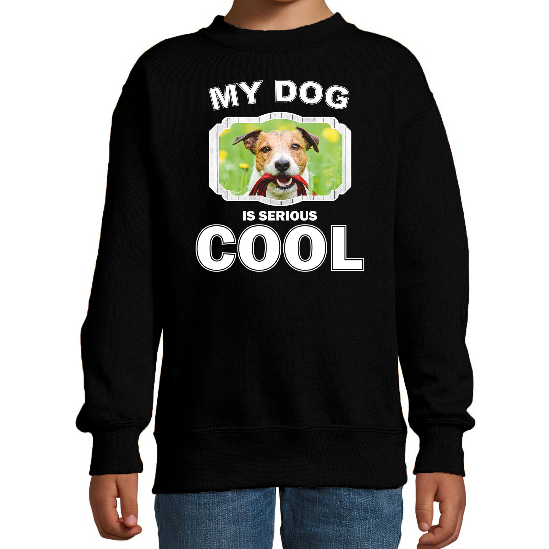 Jack russel honden trui-sweater my dog is serious cool zwart voor kinderen