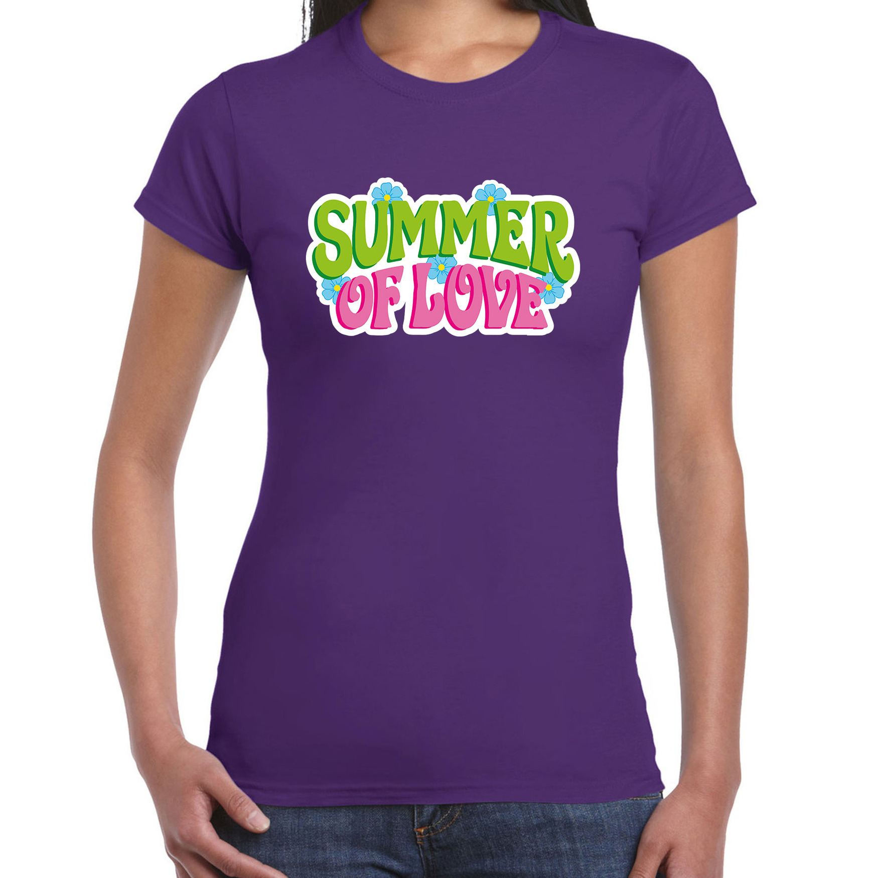 Jaren 60 Flower Power Summer Of Love verkleed shirt paars dames