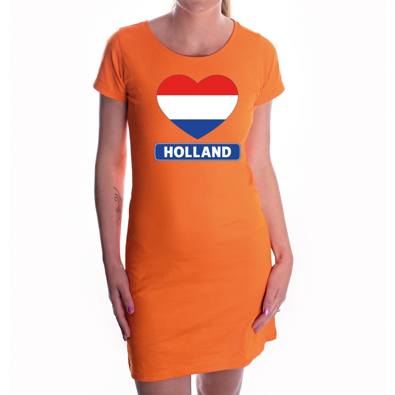 Jurk oranje I love Holland hartje voor dames