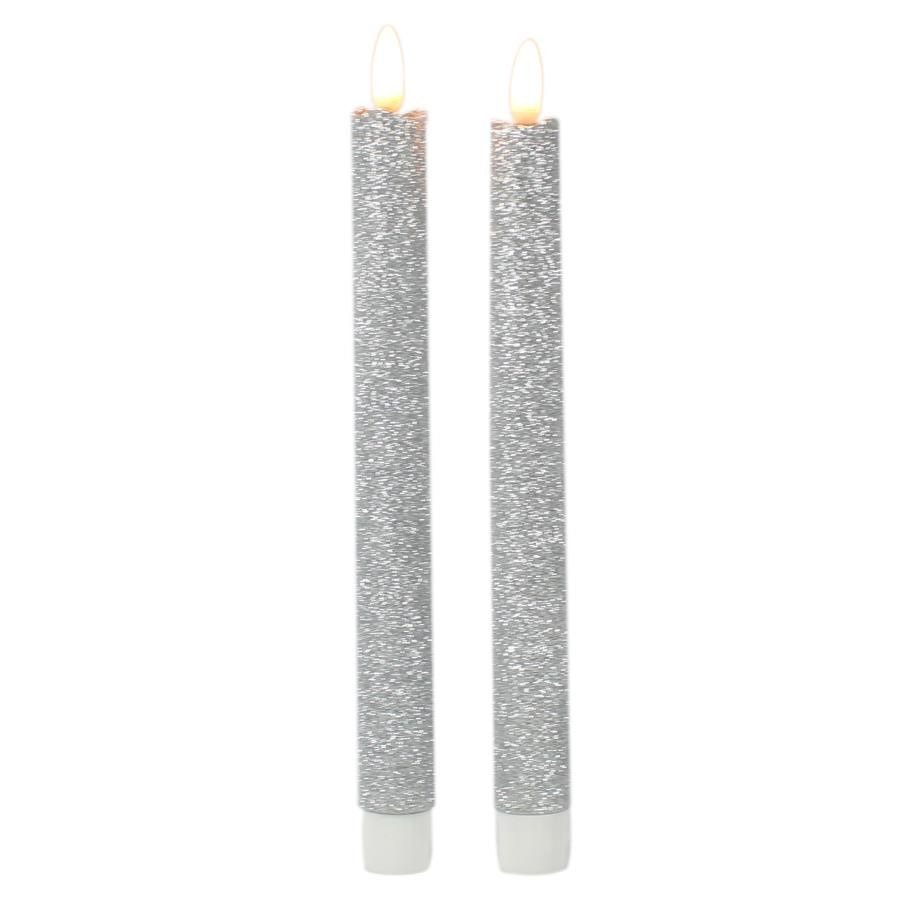 Kaarsen set van 2x stuks Led dinerkaarsen glitter zilver 25,5 cm