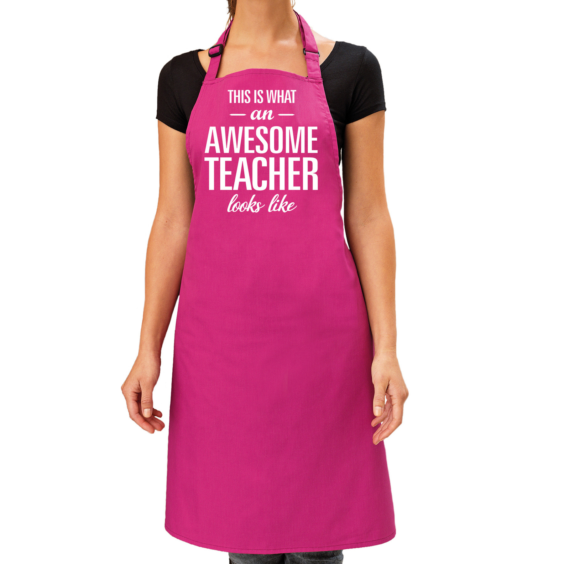 Kado schort awesome teacher roze dames