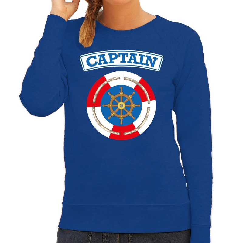 Kapitein-captain verkleed sweater blauw voor dames
