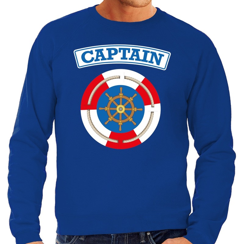 Kapitein-captain verkleed sweater blauw voor heren