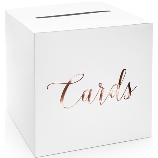 Kartonnen enveloppendoos wit-rosegoud 24 cm vierkant voor verjaardagen-huwelijks jubilea