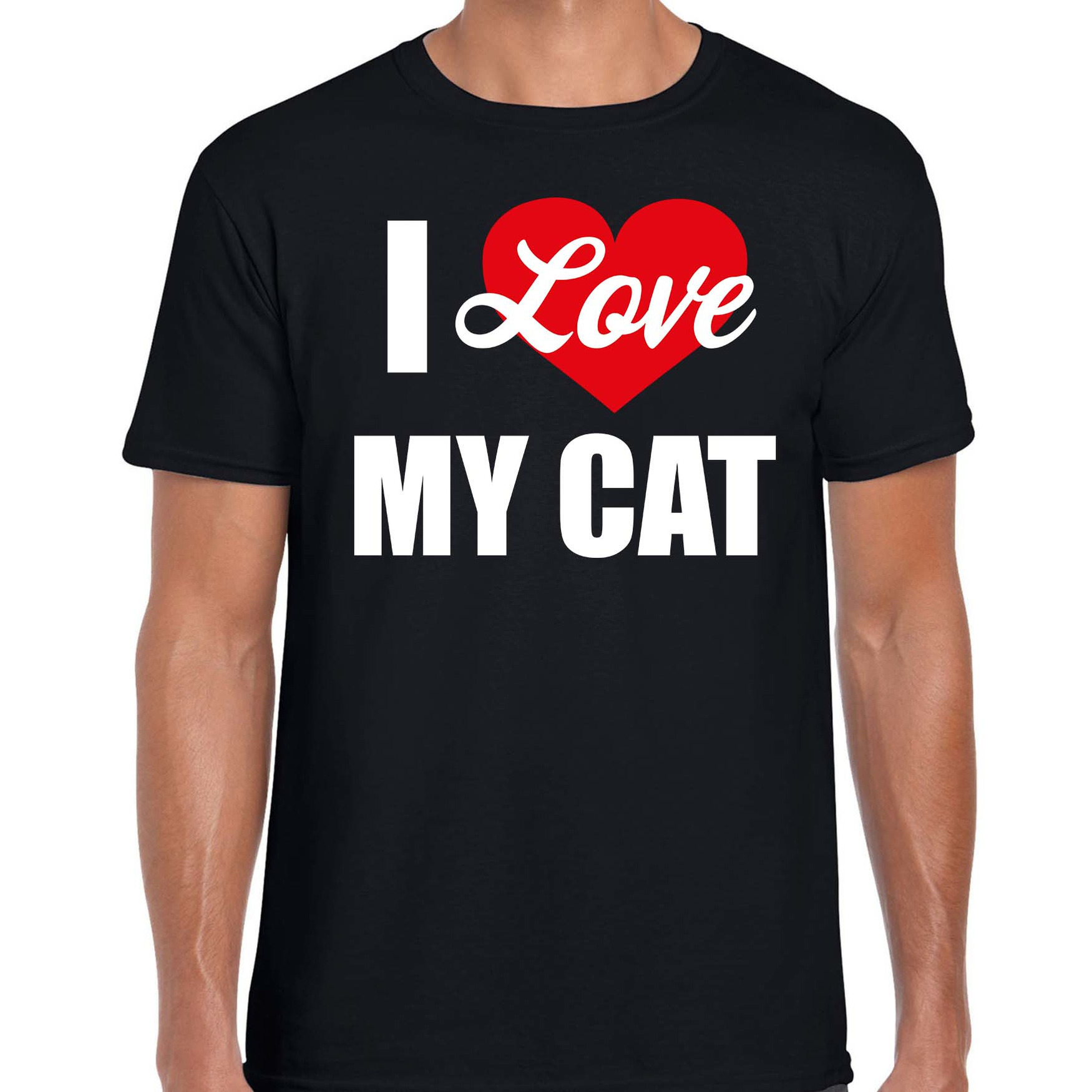Katten t-shirt I love my cat-Ik hou van mijn kat-poes zwart voor heren