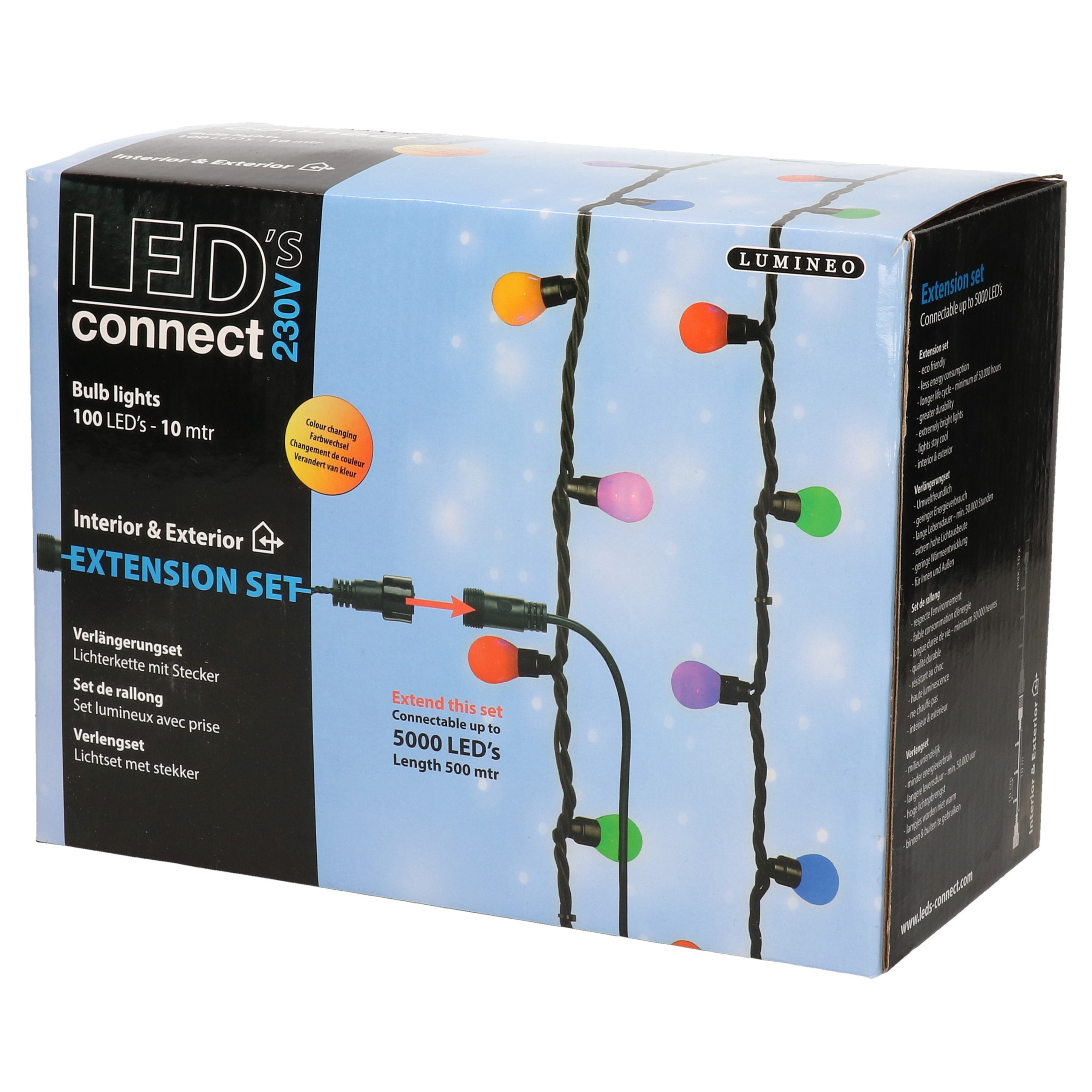 Kerst LED lichtsnoer multikleur 100 lampjes schakelbaar binnen-buiten