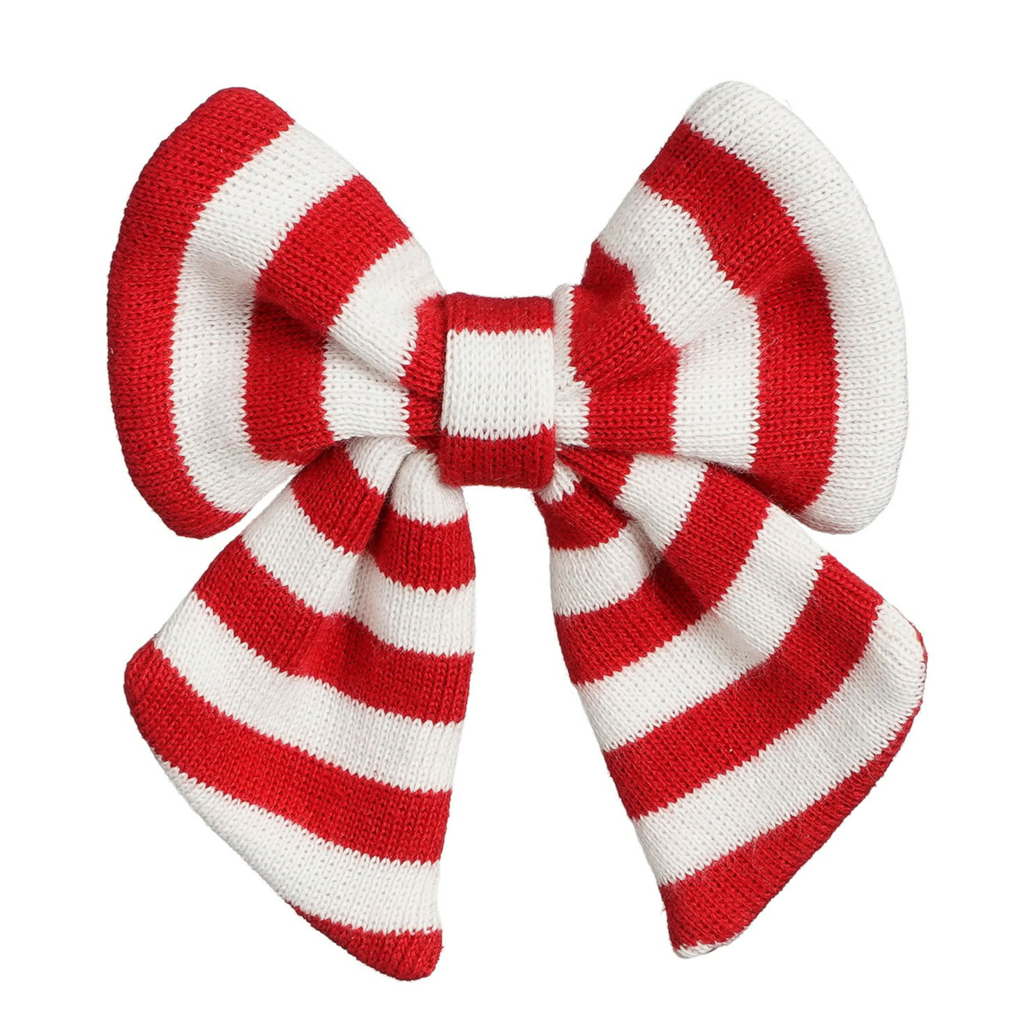 Kerst ornament strik -rood-wit streep 14 x 14 cm polyester