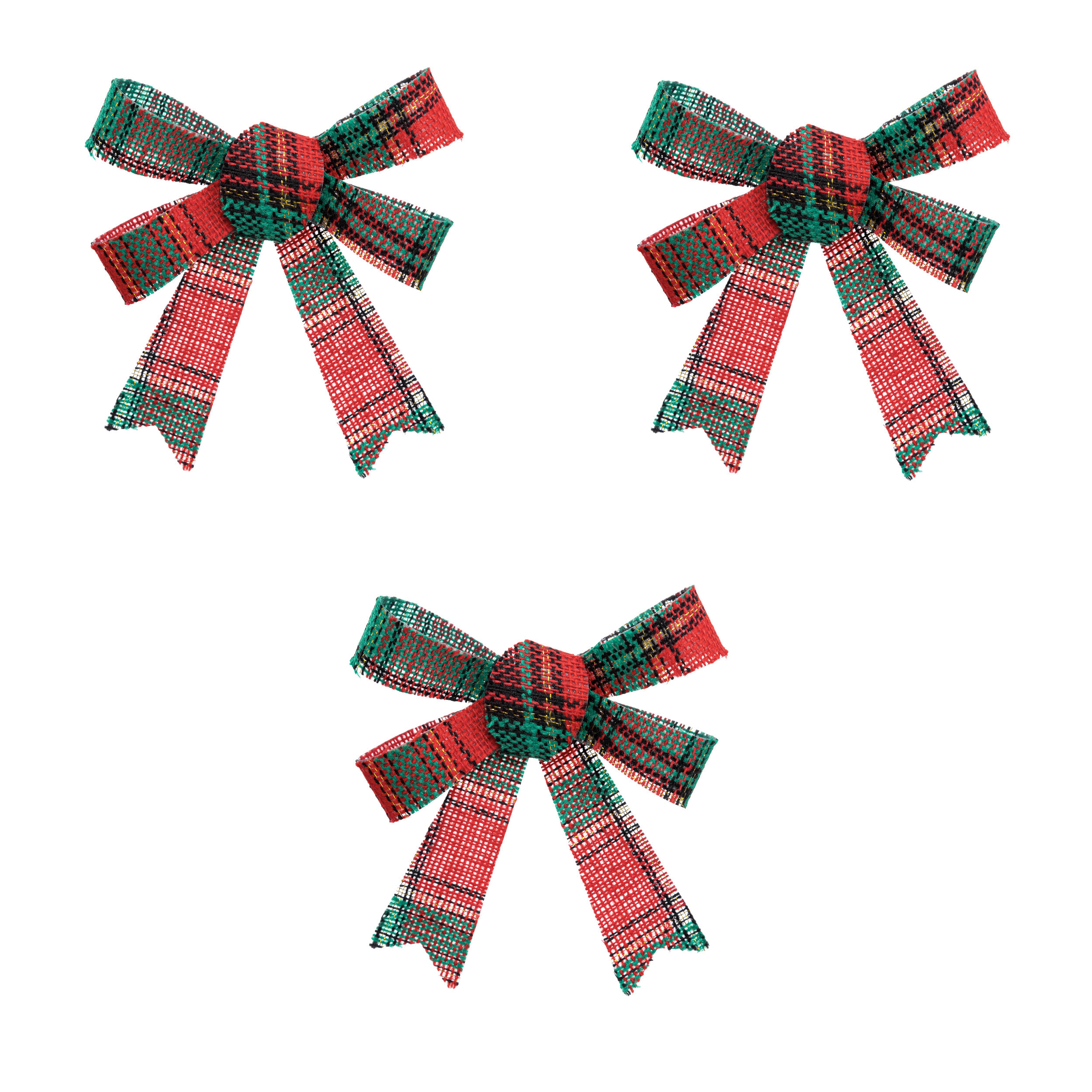 Kerst ornamenten strikken 3x st rood-groen 10 x 12 cm polyester strikjes