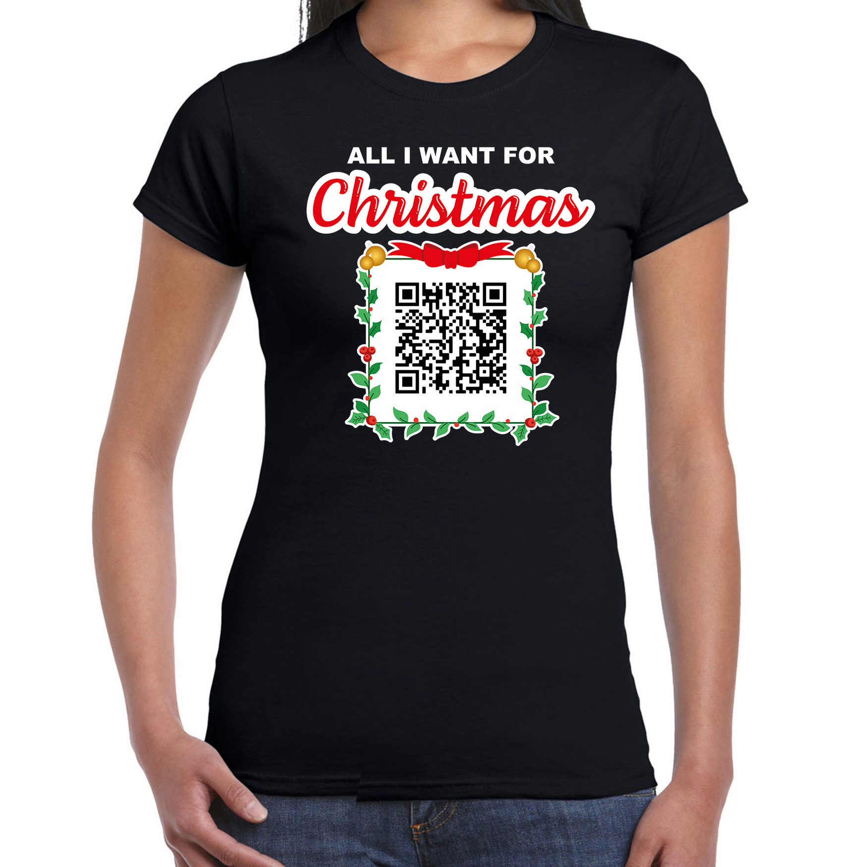 Kerst QR code kerstshirt Geen Kut kerst muziek dames zwart Fout kerst t-shirt