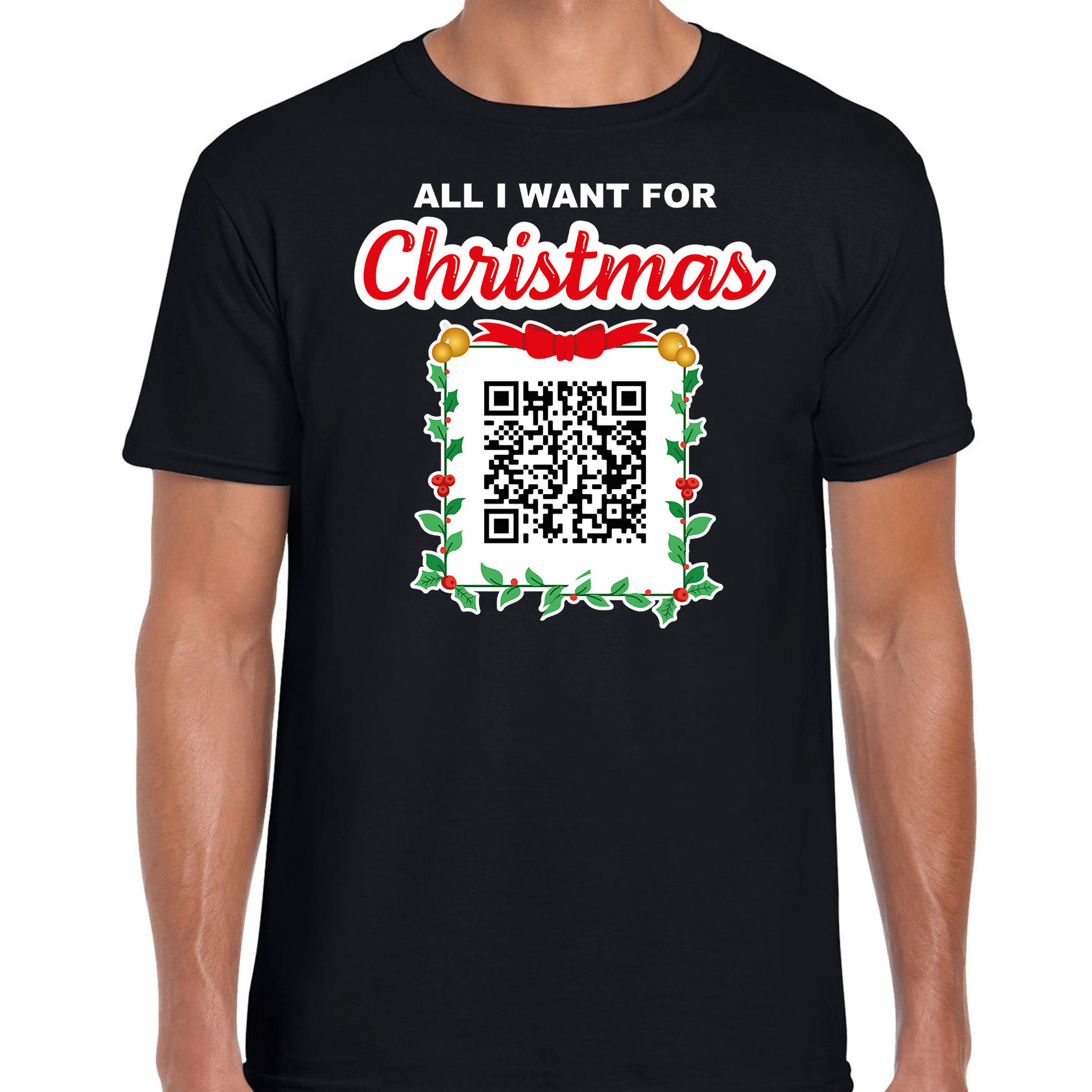 Kerst QR code kerstshirt Geen Kut kerst muziek heren zwart Fout kerst t-shirt