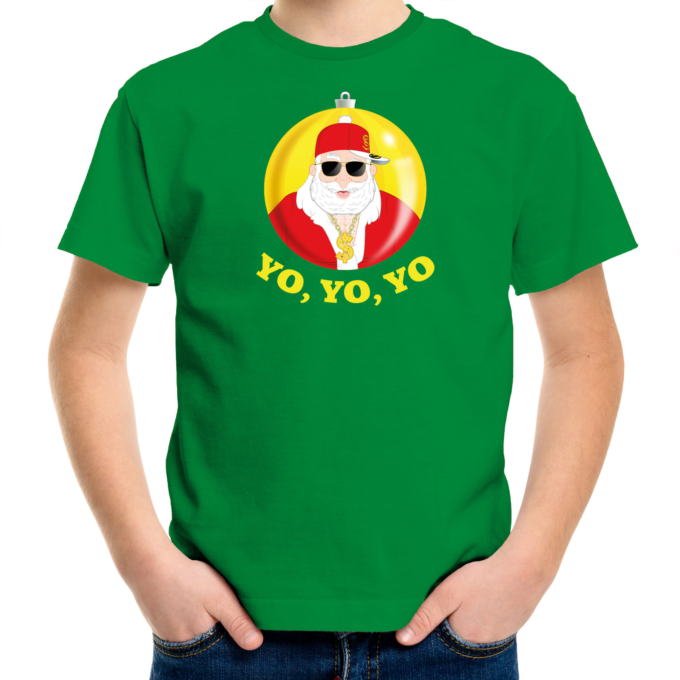 Kerst t-shirt voor kinderen Kerstman groen Yo Yo Yo