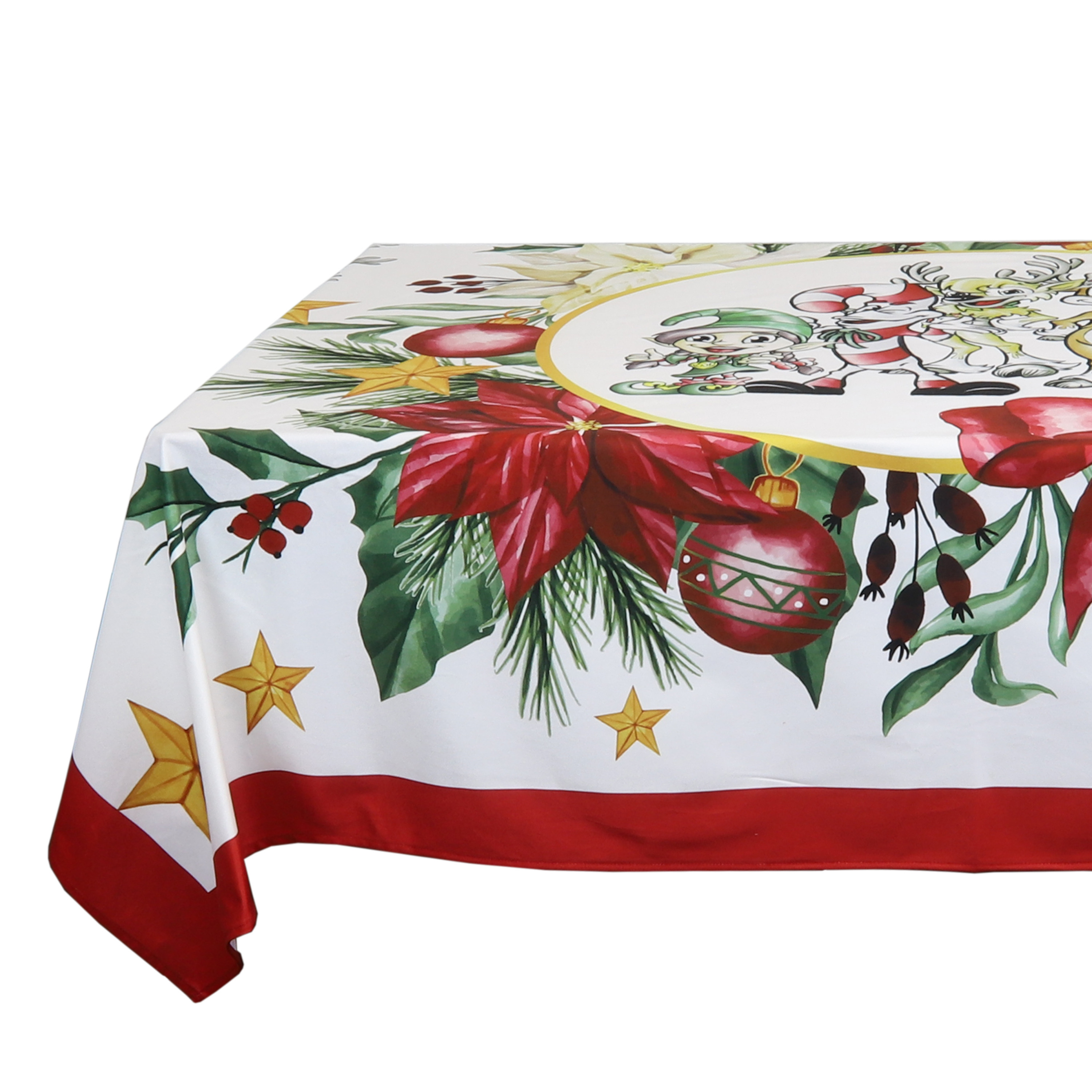 Kerst tafelkleed-tafellaken rood met kerstprint 150 x 200 cm
