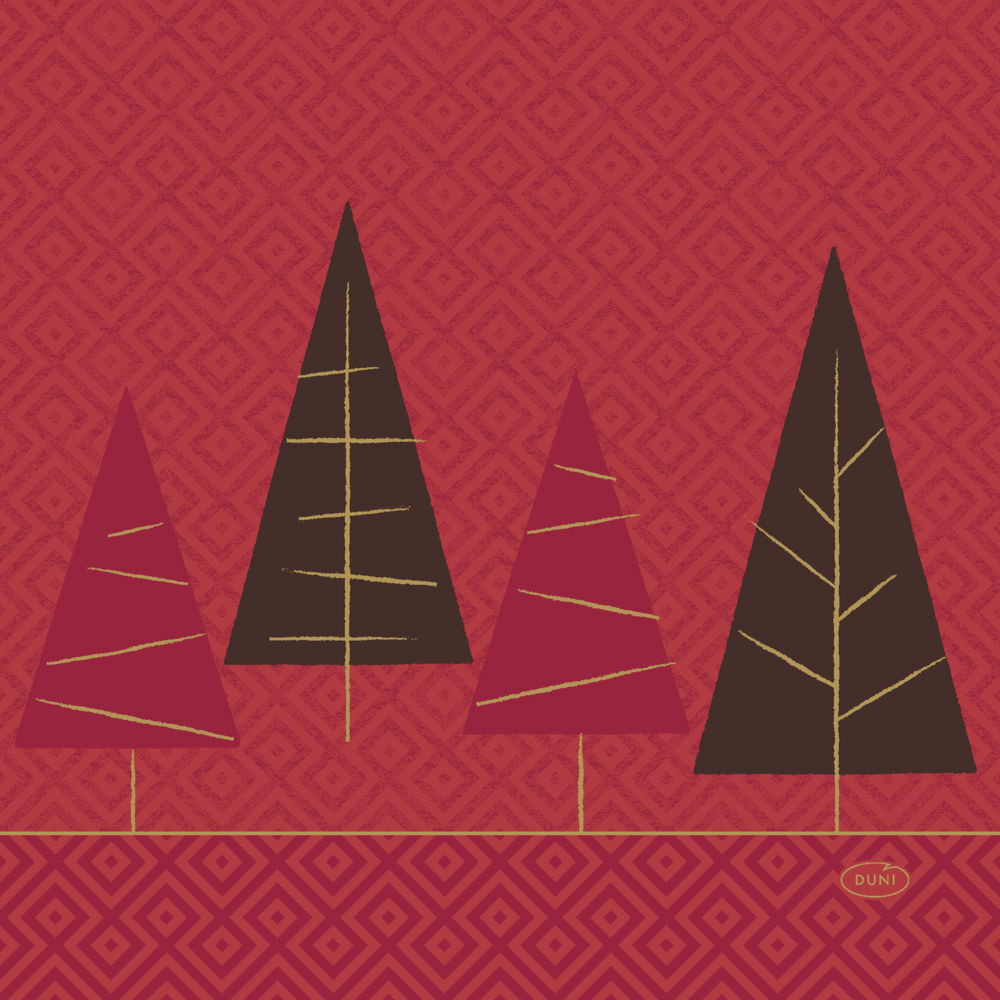 Kerst thema servetten 20x st 33 x 33 cm rood met kerstbomen