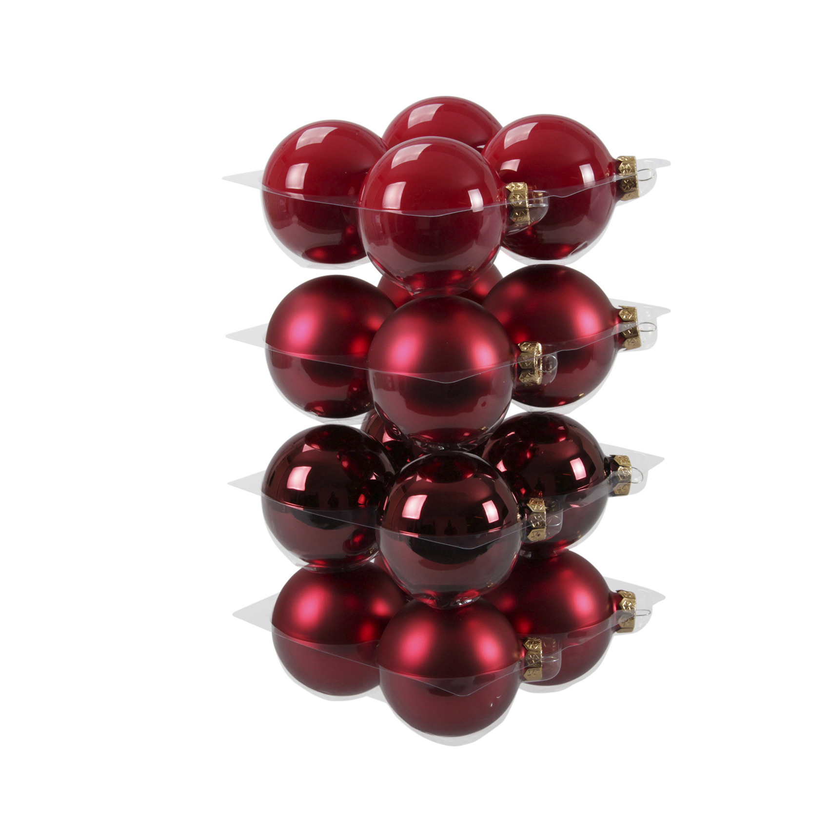 Kerstballen 16x st rood-donkerrood 8 cm glas mat-glans