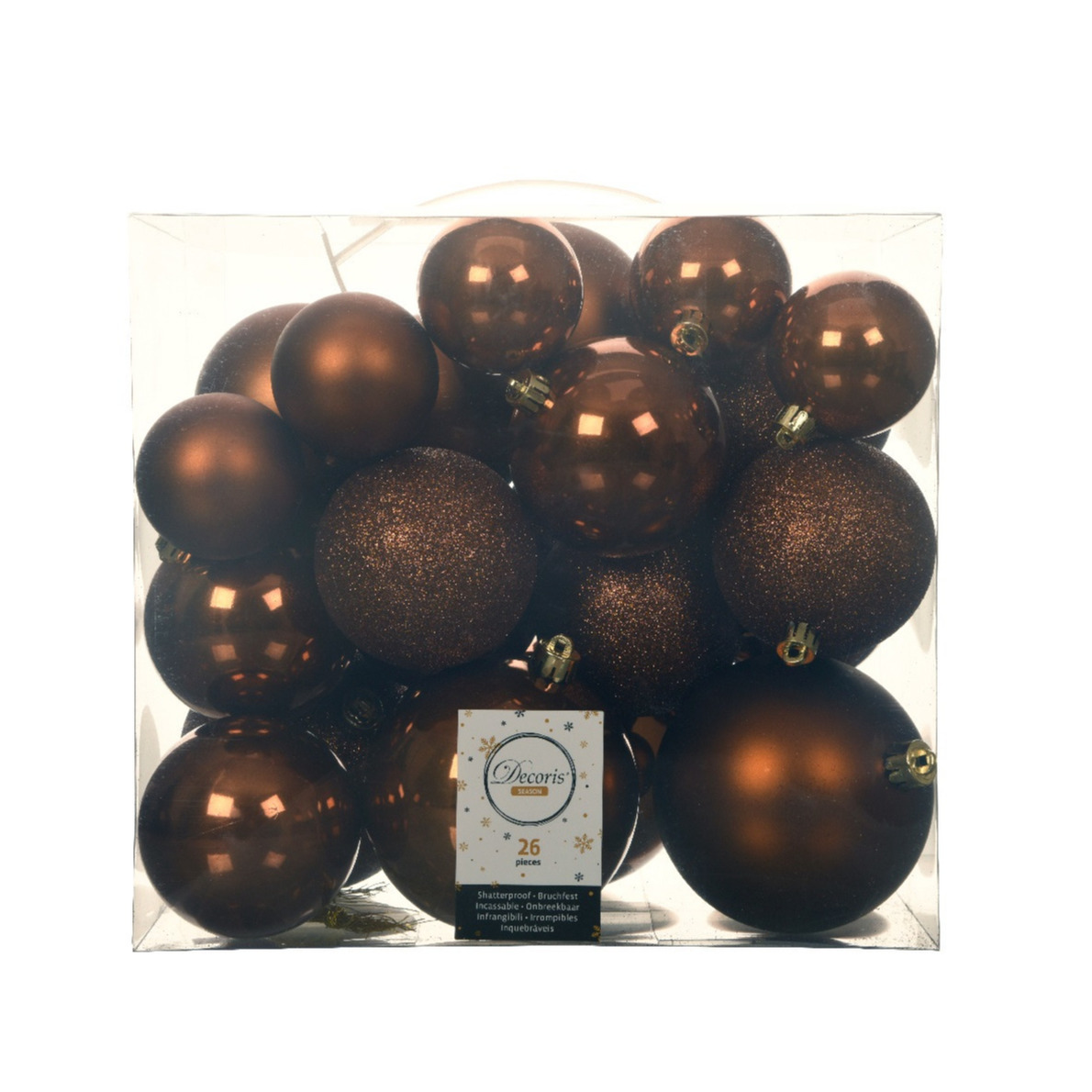 Kerstballen 26x st kaneel bruin 6-8-10 cm kunststof kerstversiering