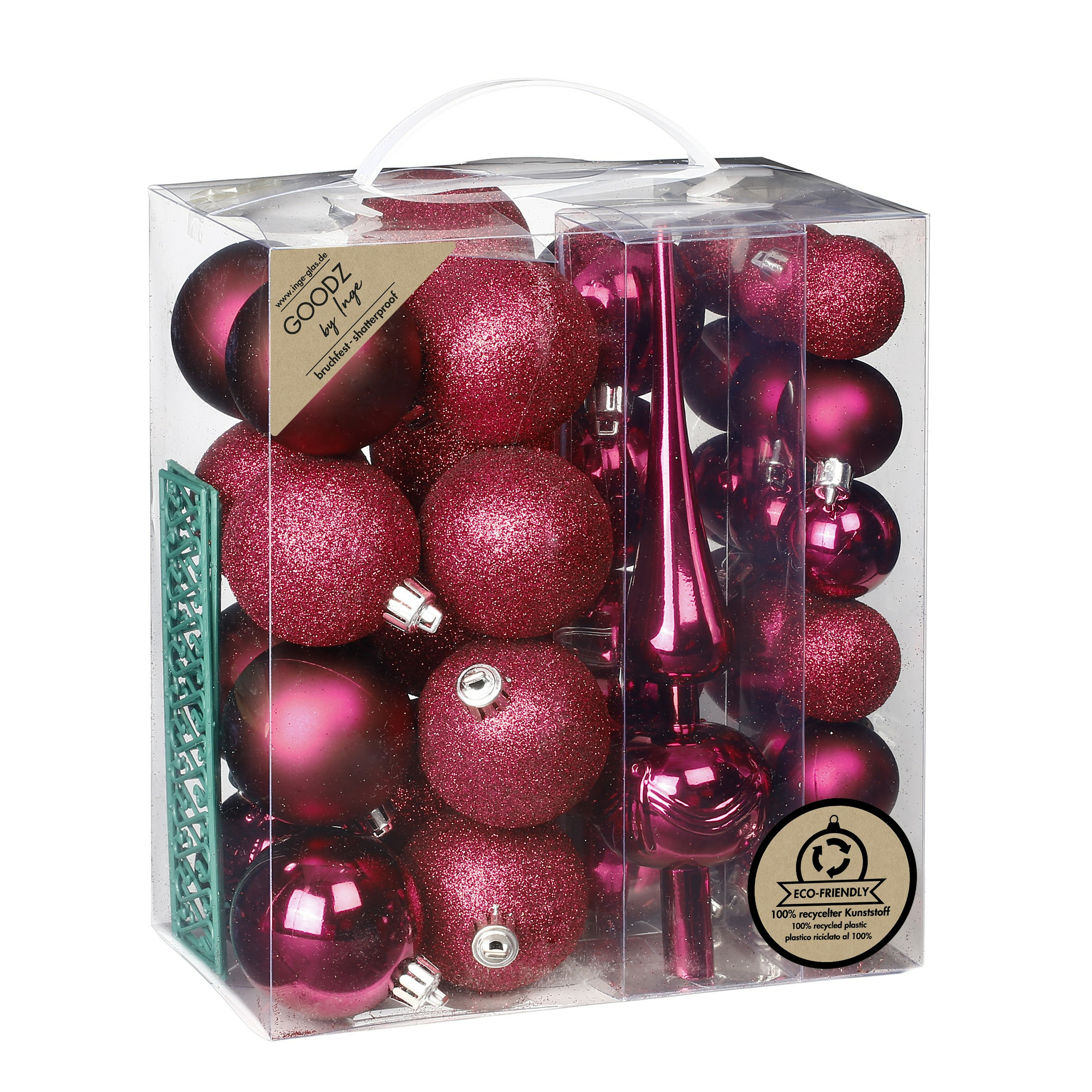 Kerstballen 39-dlg 4 en 6 cm met piek bessen roze kunststof
