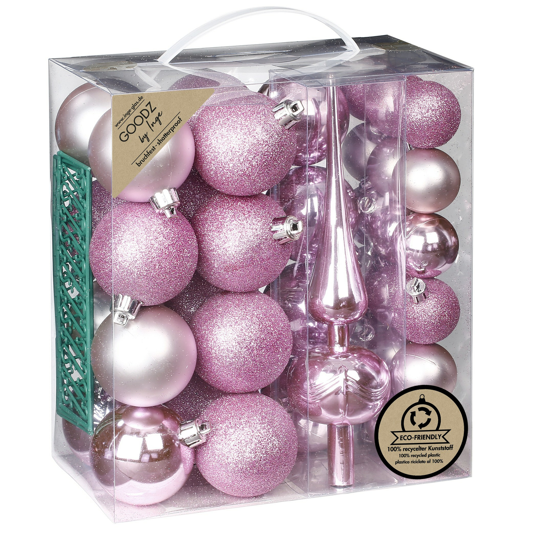 Kerstballen 39-dlg 4 en 6 cm met piek lichtroze kunststof
