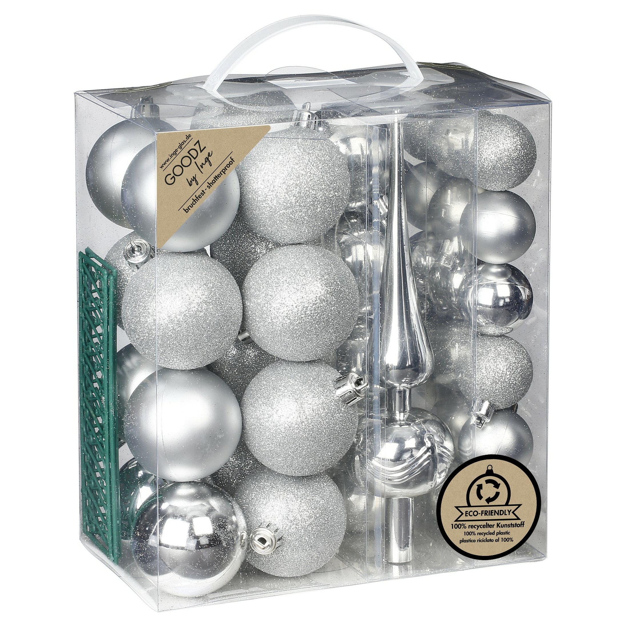 Kerstballen 39-dlg 4 en 6 cm met piek zilver kunststof