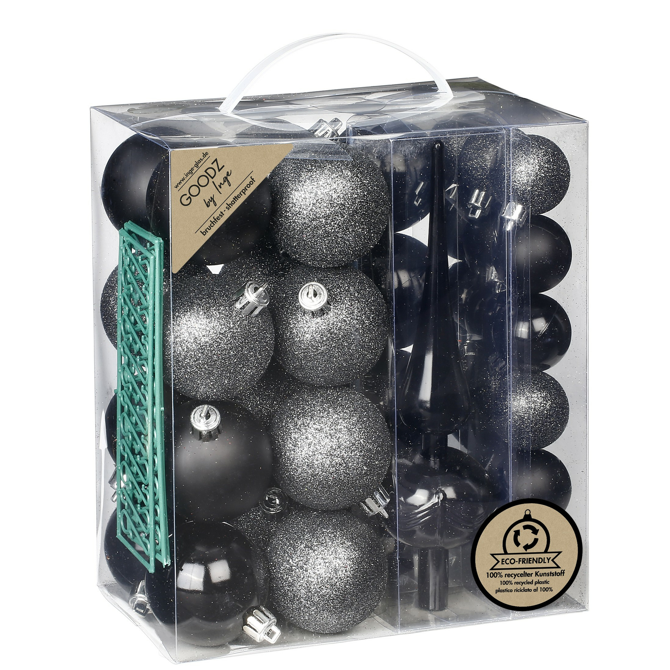 Kerstballen 39-dlg 4 en 6 cm met piek zwart kunststof