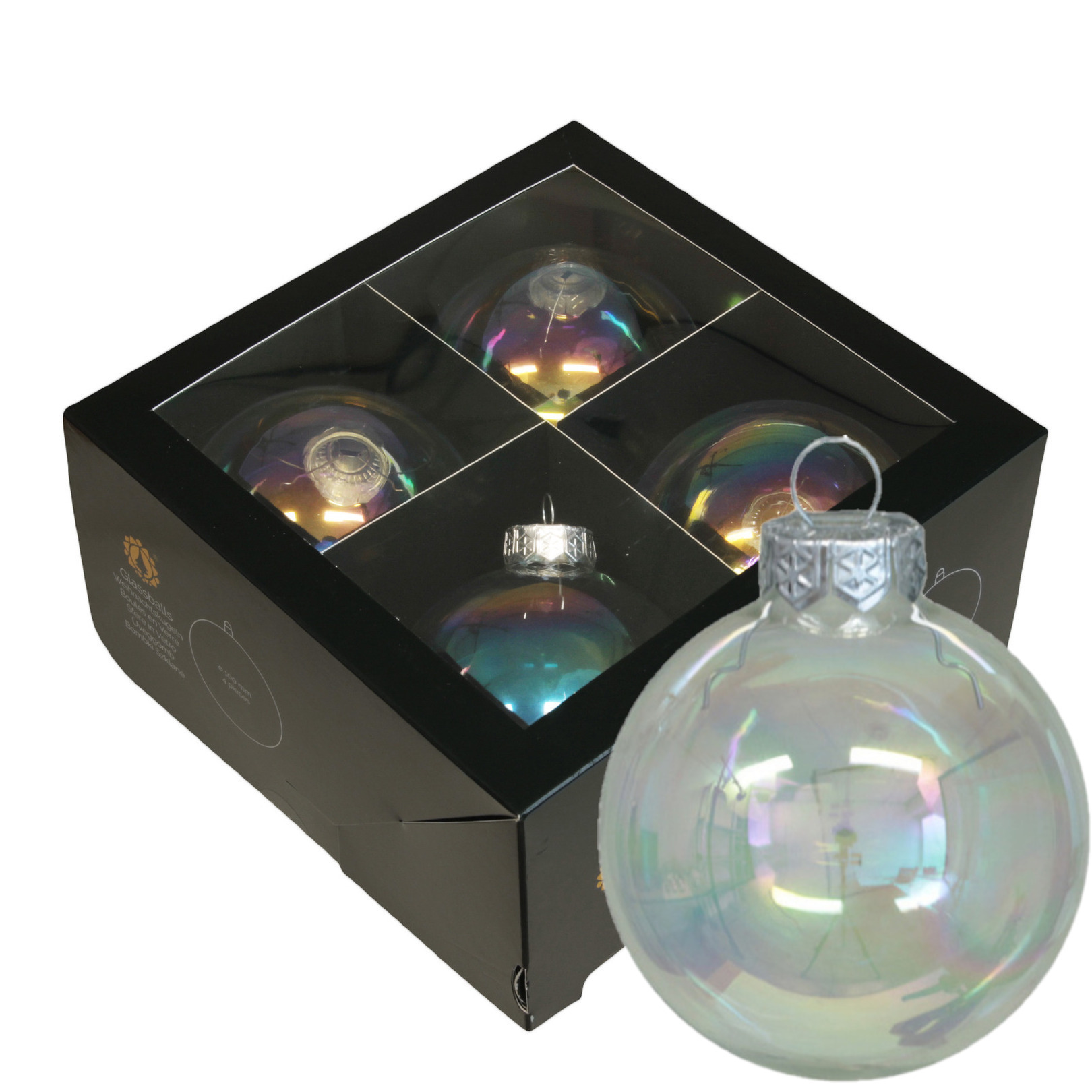 Kerstballen 4x stuks transparant parelmoer glas 10 cm