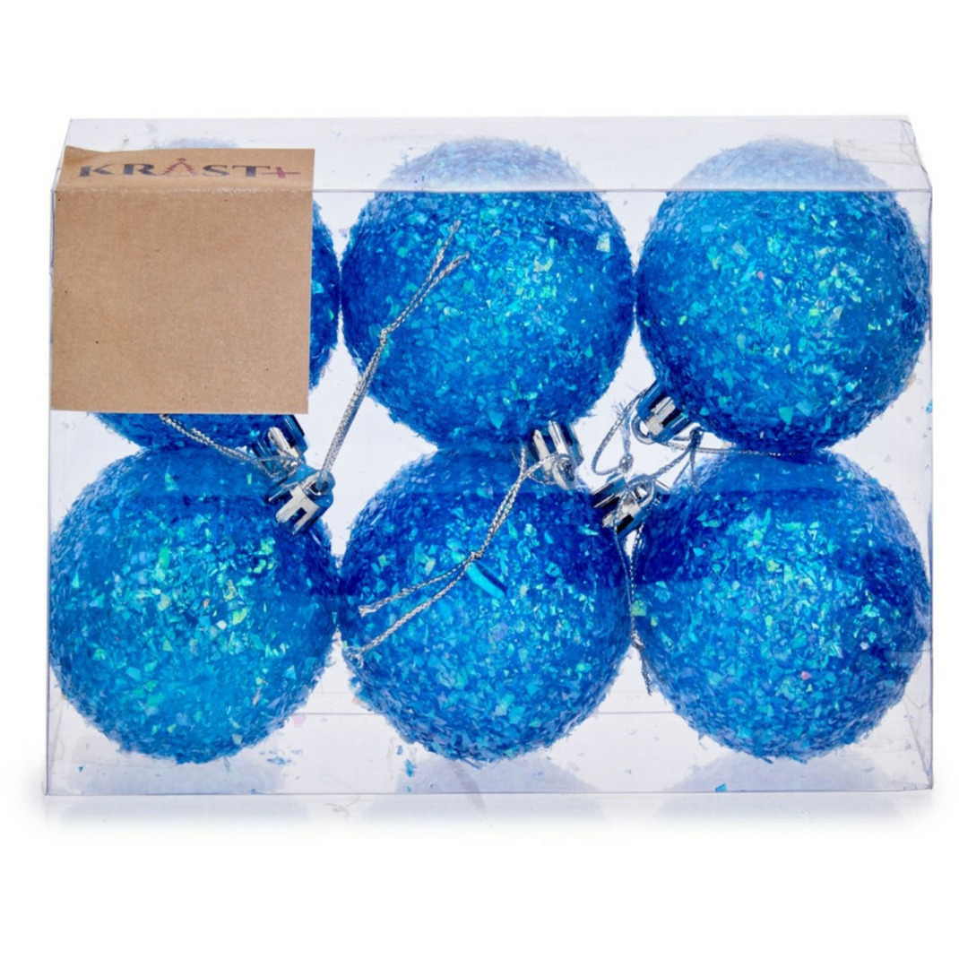 Kerstballen 6x stuks blauw glitter kunststof 6 cm