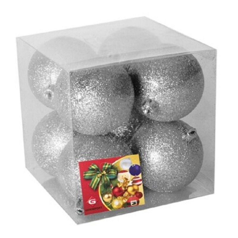 Kerstballen 8x st zilver glitters 7 cm kunststof kerstversiering