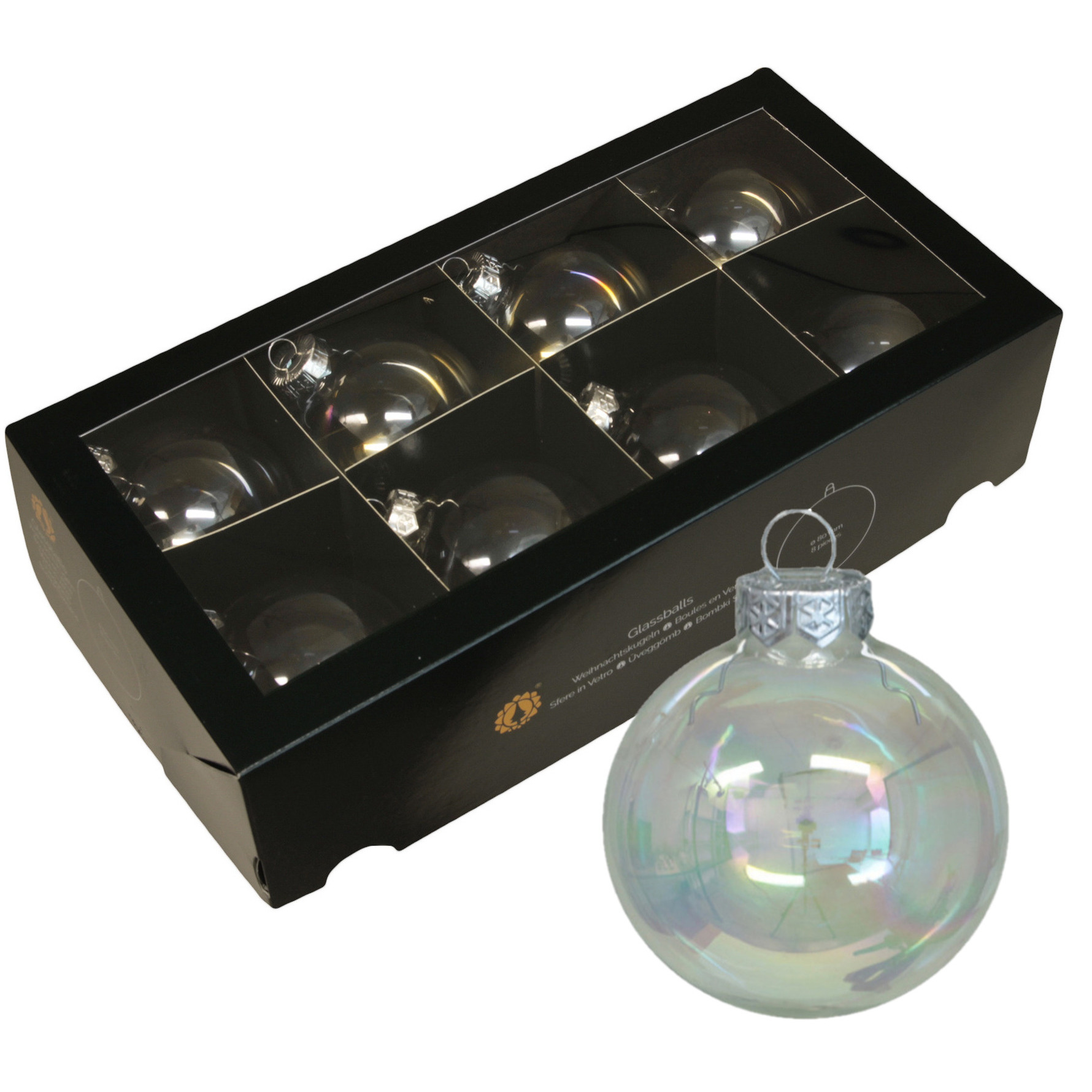 Kerstballen 8x stuks transparant parelmoer glas 8 cm