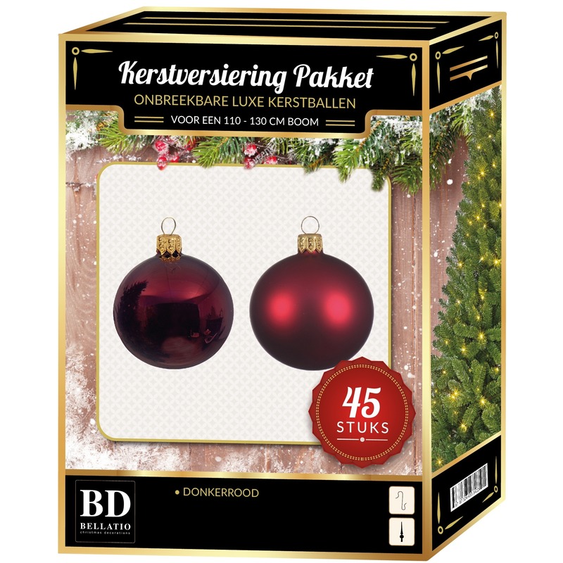 Kerstballen met ster piek set donkerrood voor 120 cm Kerstboom