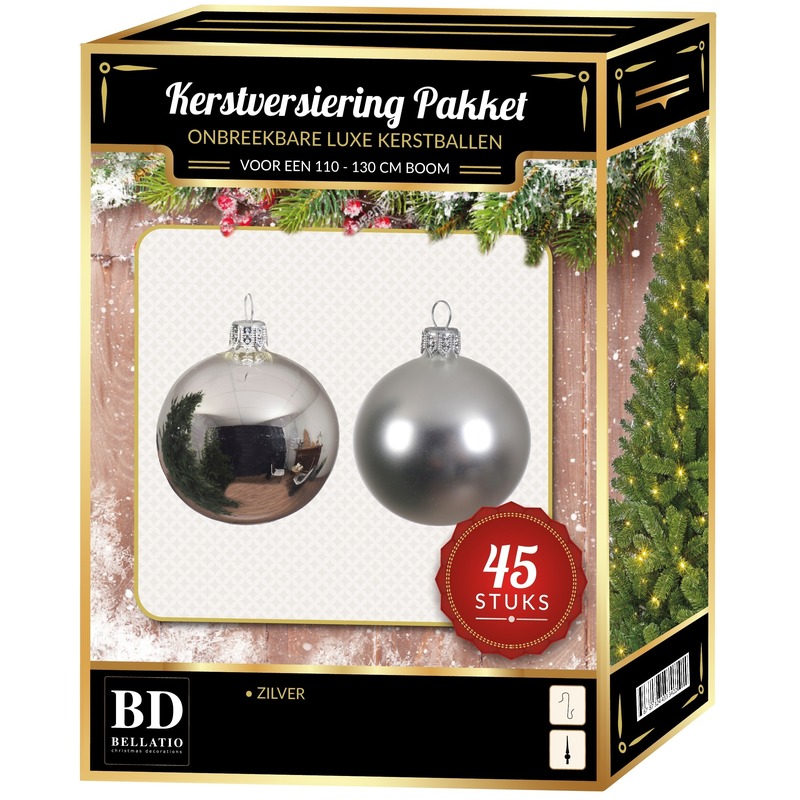 Kerstballen met ster piek set zilver voor 120 cm Kerstboom