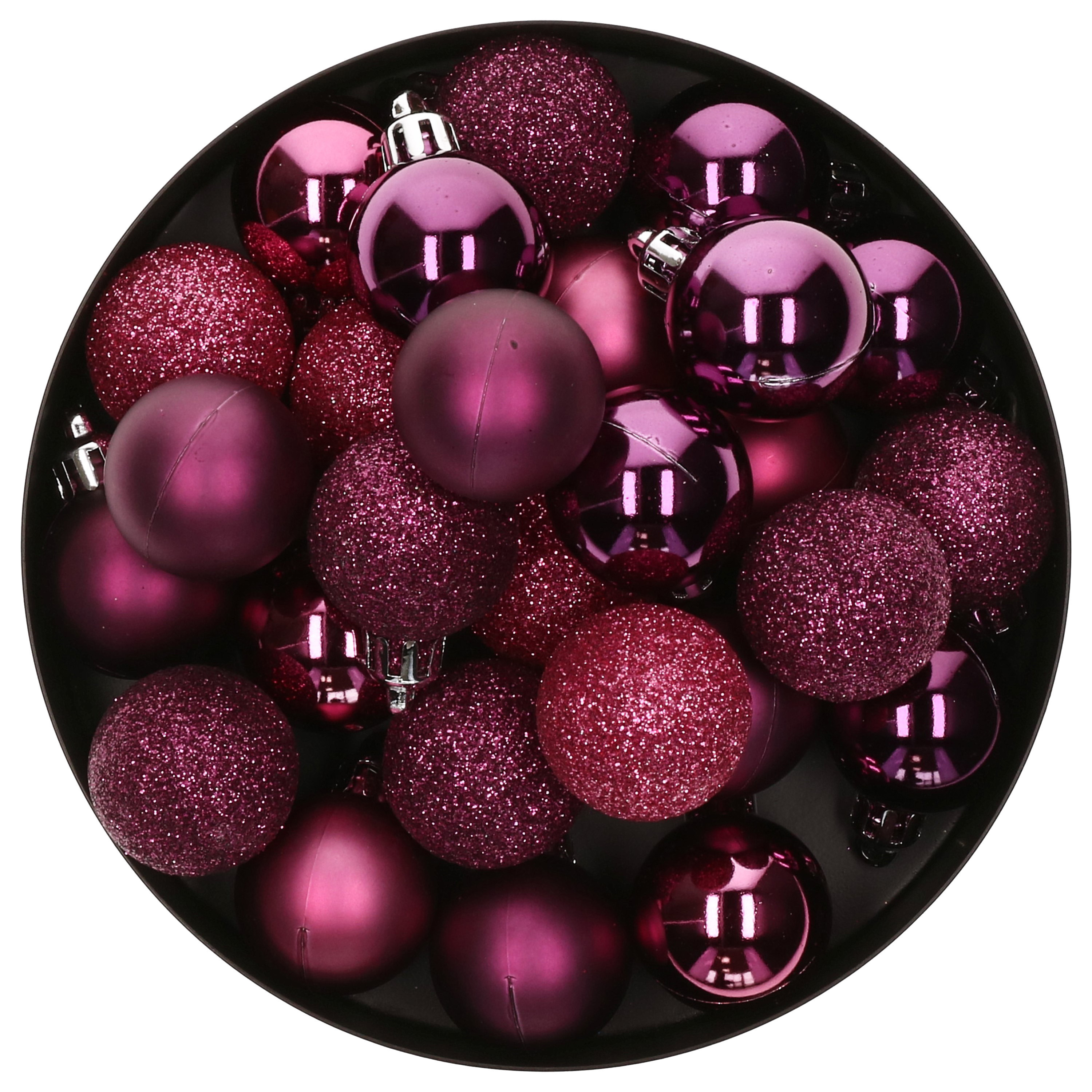 Kerstballen mini 18x stuks framboos roze 3 cm kunststof