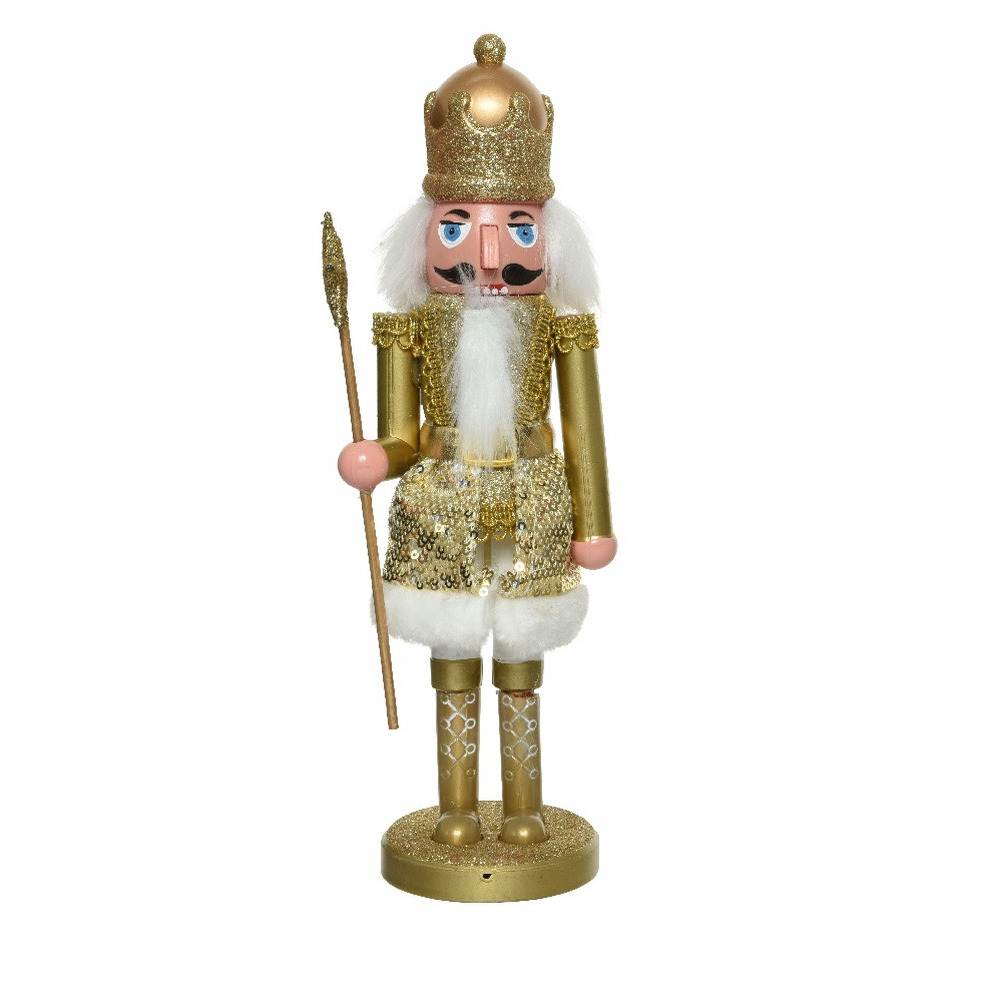 Kerstbeeldje kunststof notenkraker poppetje-soldaat goud 28 cm kerstbeeldjes