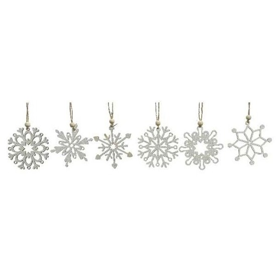 Kerstboom hangers 6x sneeuwvlokjes wit