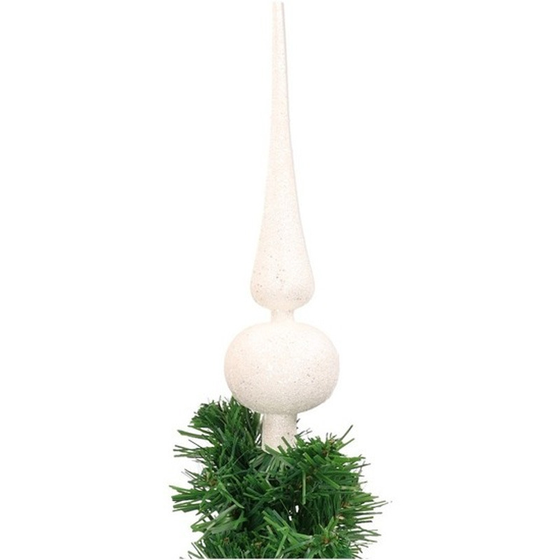 Kerstboomversiering plastic piek witte glitters 24 cm