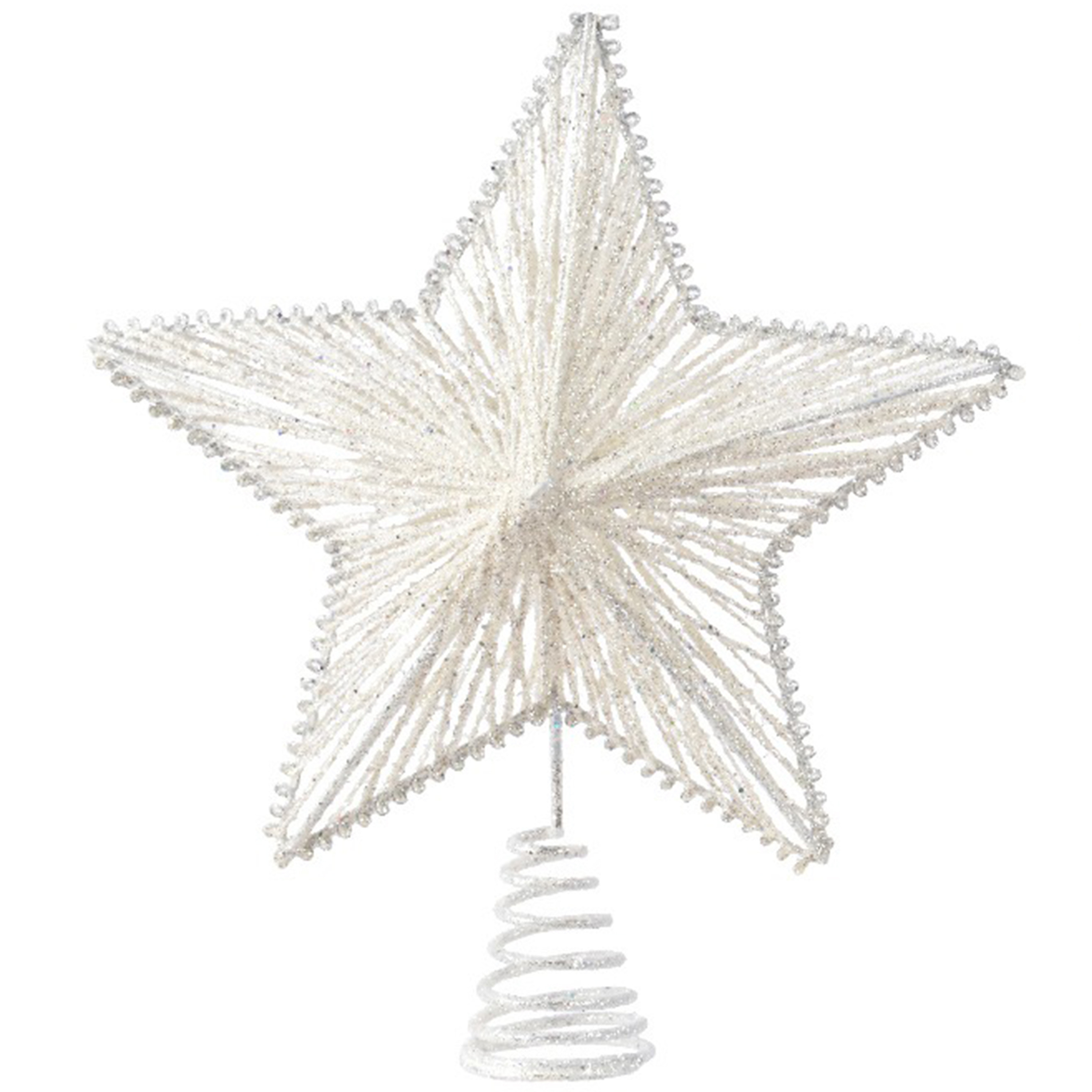 Kerstboomversiering witte sterren piek ijzer 25 cm
