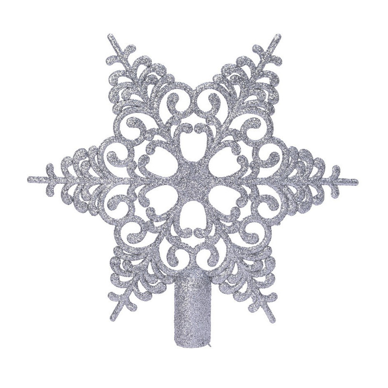 Kerstboomversiering zilveren open sterren piek kunststof 19 cm