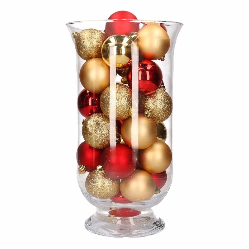 Kerstdecoratie vaas met goud-rode kerstballen