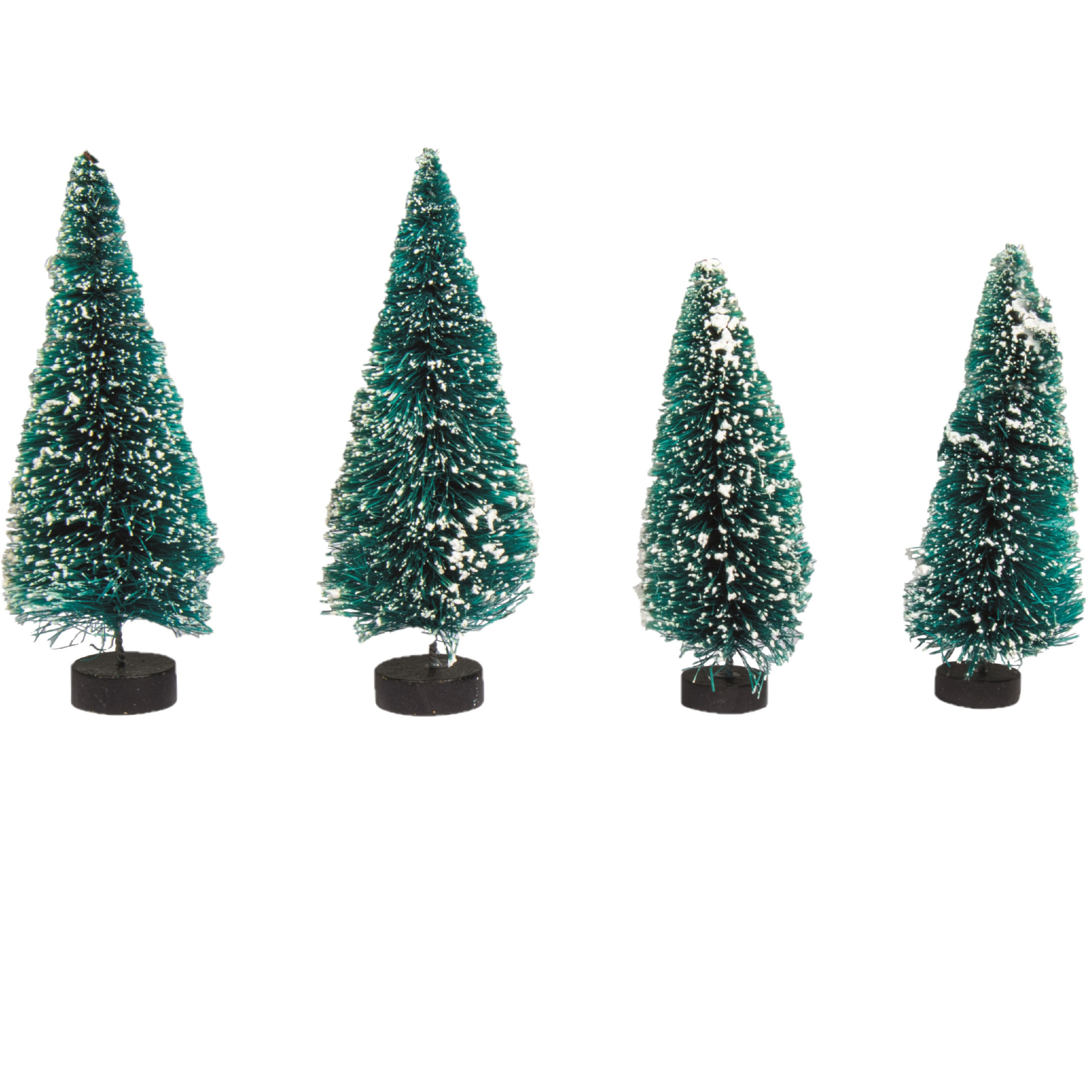 Kerstdorp boompjes-kerstboompjes 4x st 9 en 12 cm -besneeuwd miniatuur